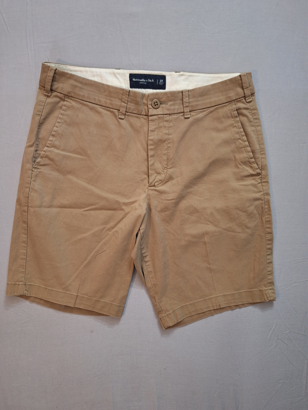 Abercrombie & Fitch Flat Front Cotton Stretch Chino Shorts Brown Waist 31
